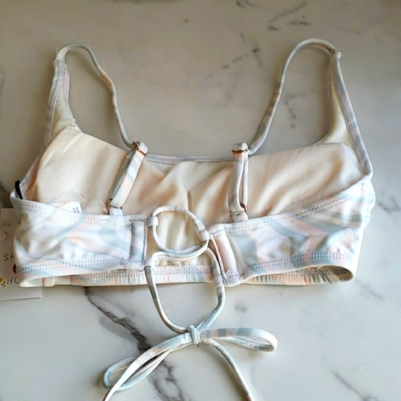 Shade & Shore Wave Bralette with Self Tie Back in Peach and Gray Size S (4-6) # - Picture 2 of 6